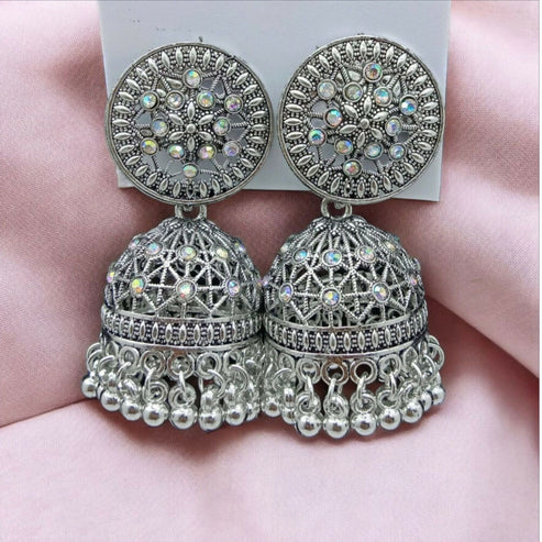 Silver Tone Jhumka Earrings NVR-0016