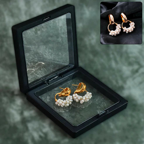 Pearl Beaded Hoop Earrings in Elegant Display Case NVR-0021