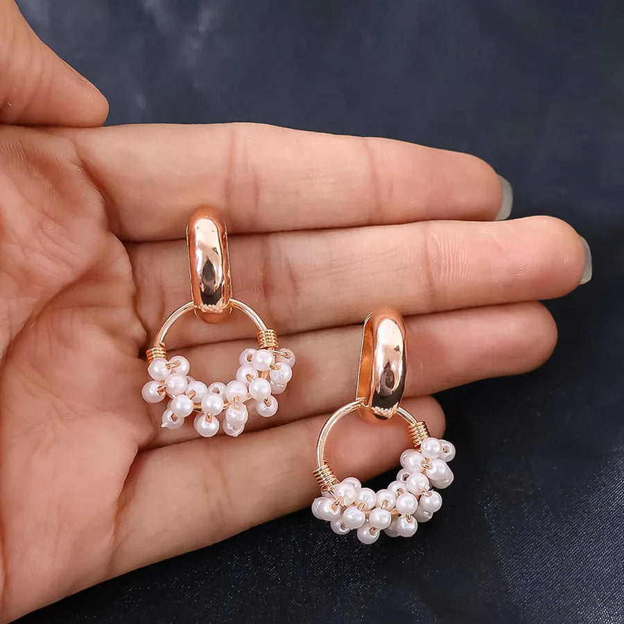 Pearl Beaded Hoop Earrings in Elegant Display Case NVR-0021