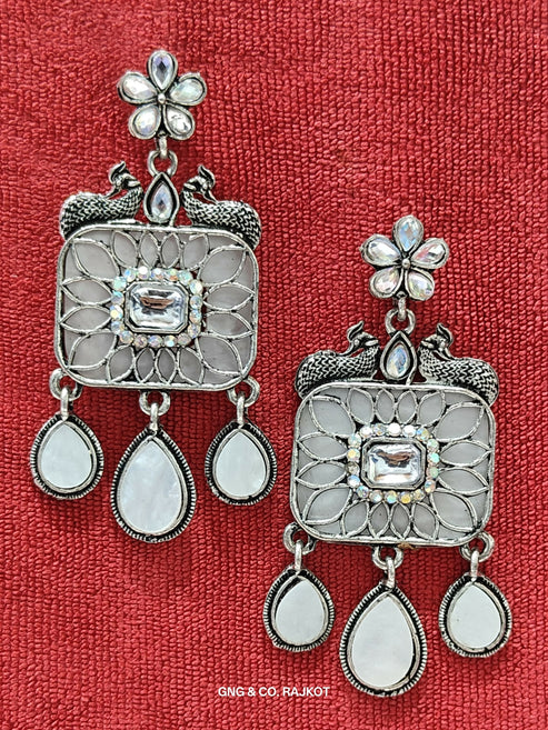 Ethnic Silver-Plated Chandbali Earrings NVR-0022