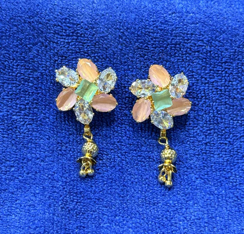 Floral Gemstone Drop Earrings NVR-0027