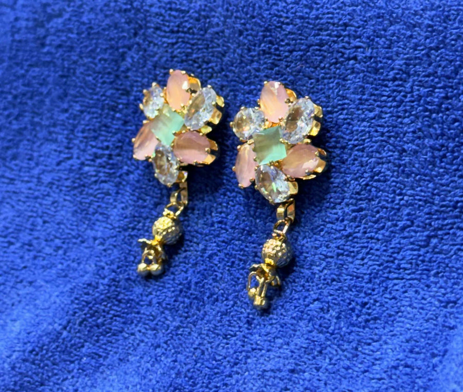 Floral Gemstone Drop Earrings NVR-0027