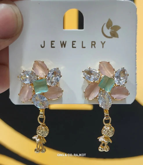 Floral Gemstone Drop Earrings NVR-0027