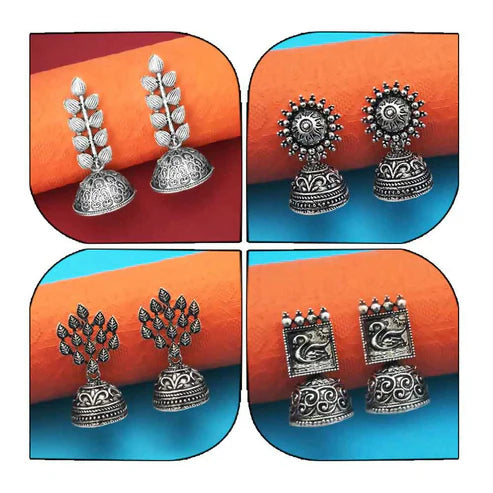 Antique Silver Jhumka Earrings Set NVR-0029