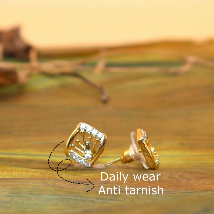 Elegant Gold-Plated Diamond Stud Earrings NVR-0045