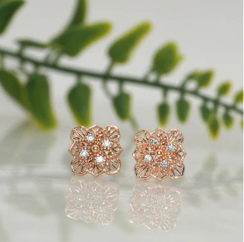 Rose Gold Floral Stud Earrings NVR-0057