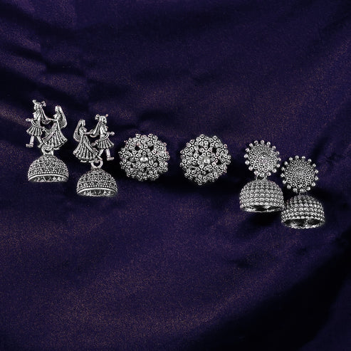 Antique Silver Jhumka Earrings Set NVR-0066