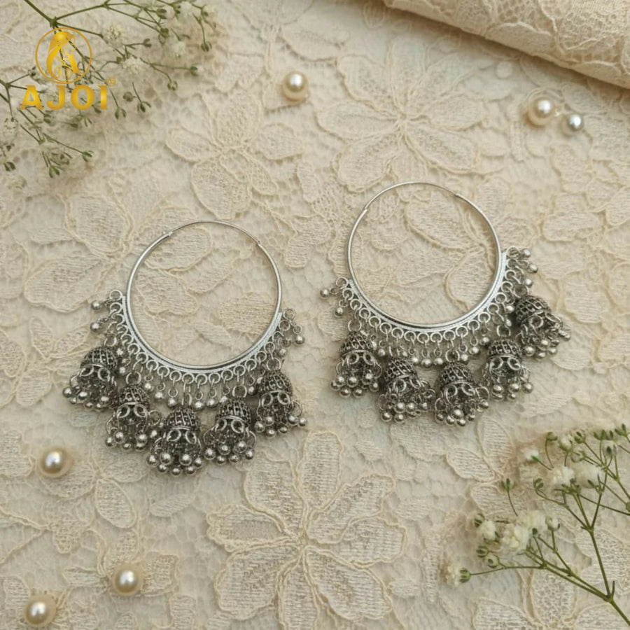 Traditional Silver Jhumka Earrings NVR-0083
