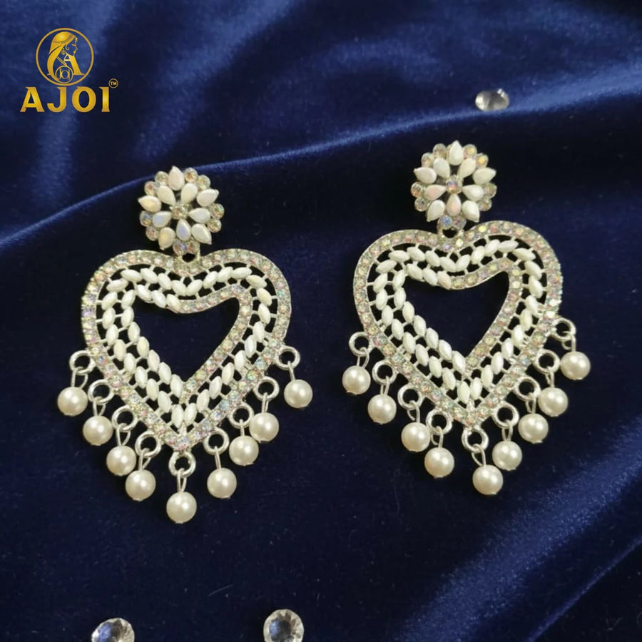 Pearl Embellished Heart Earrings NVR-0086