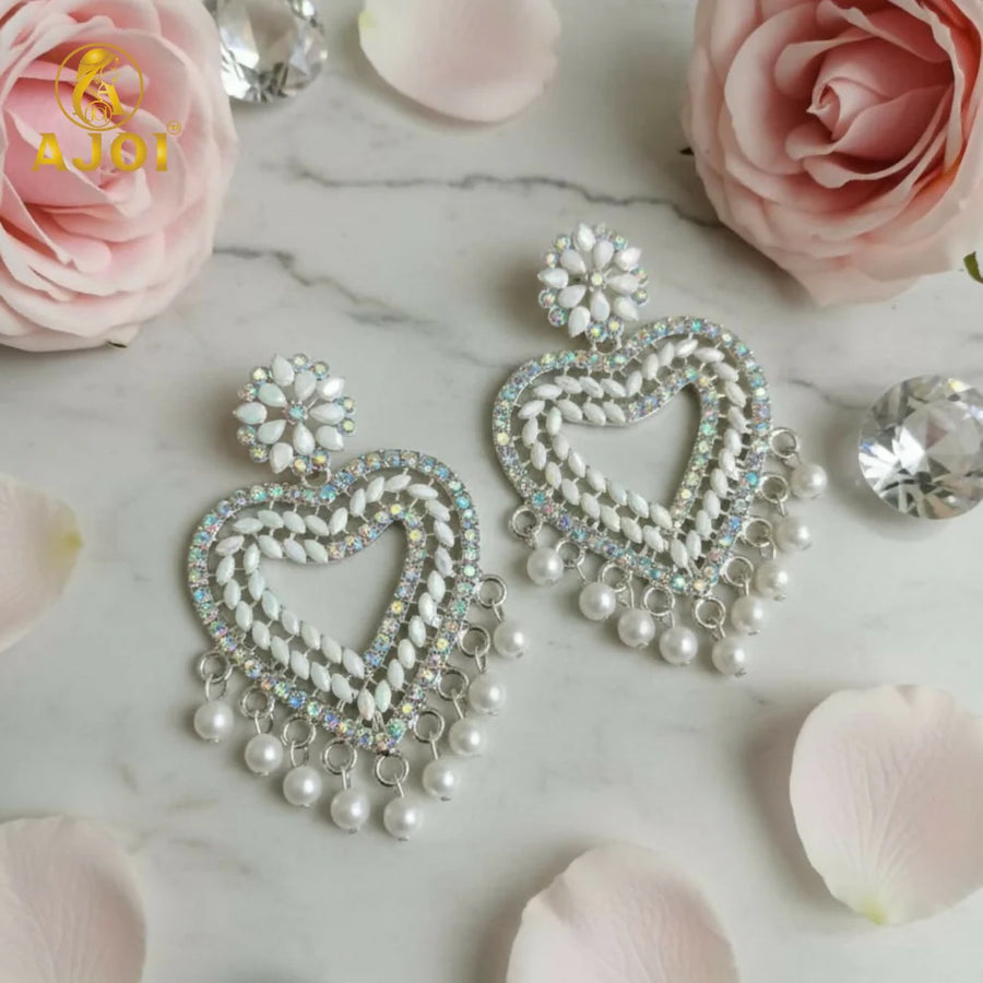 Pearl Embellished Heart Earrings NVR-0086