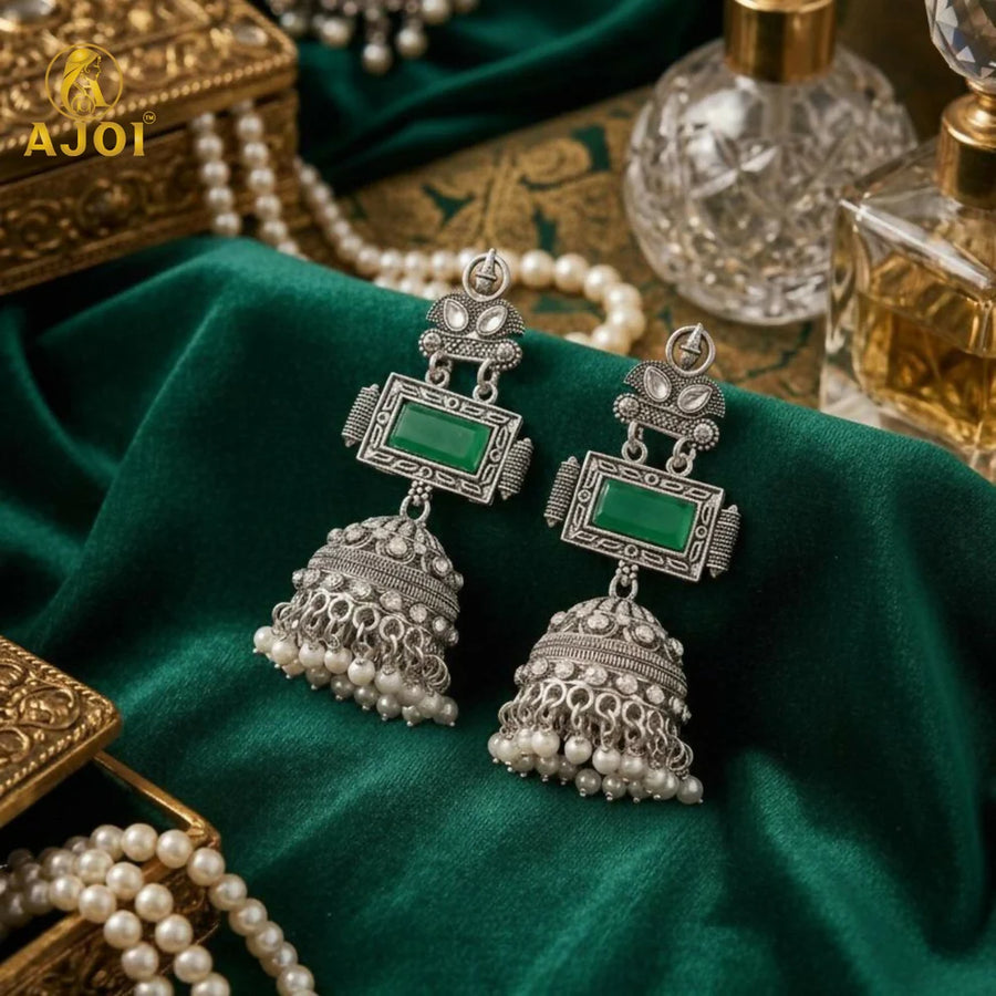 Antique Silver Jhumka Earrings NVR-0088