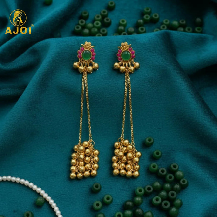 Traditional Gold-Plated Long Jhumka Earrings NVR-0089