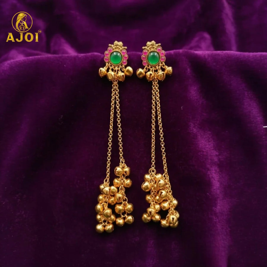 Traditional Gold-Plated Long Jhumka Earrings NVR-0089