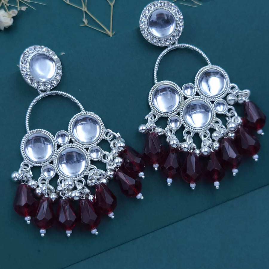 Silver & Red Chandelier Earrings NVR-0091