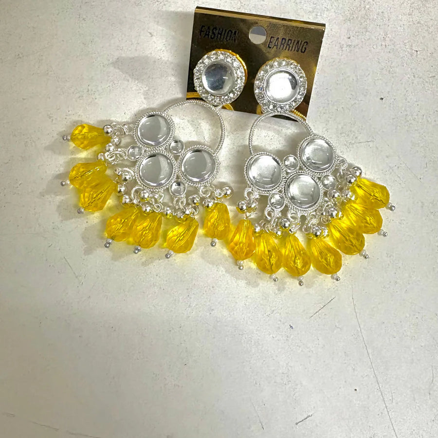 Silver and Yellow Mirror Earrings NVR-0092