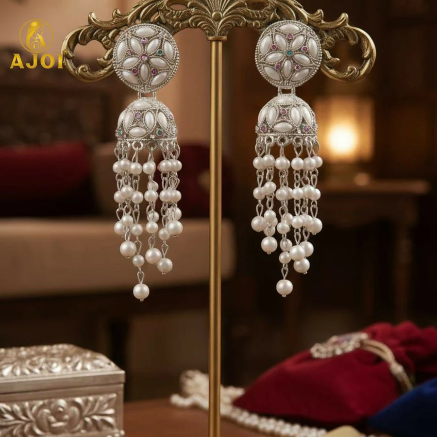 Silver Pearl Drop Earrings NVR-0098