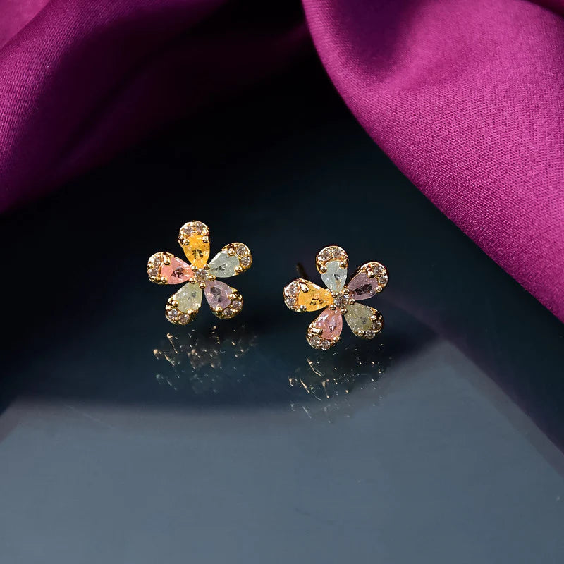 Floral Gemstone Stud Earrings NVR-0103