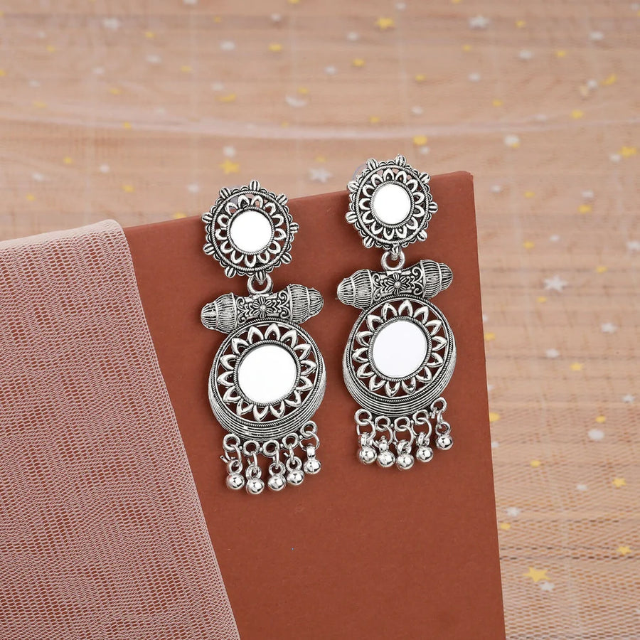 Antique Silver Mirror Earrings NVR-0105