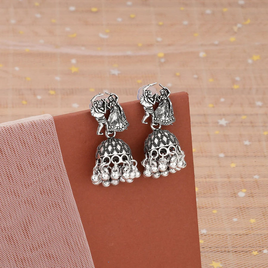 Oxidized Silver Jhumka Earrings NVR-0107