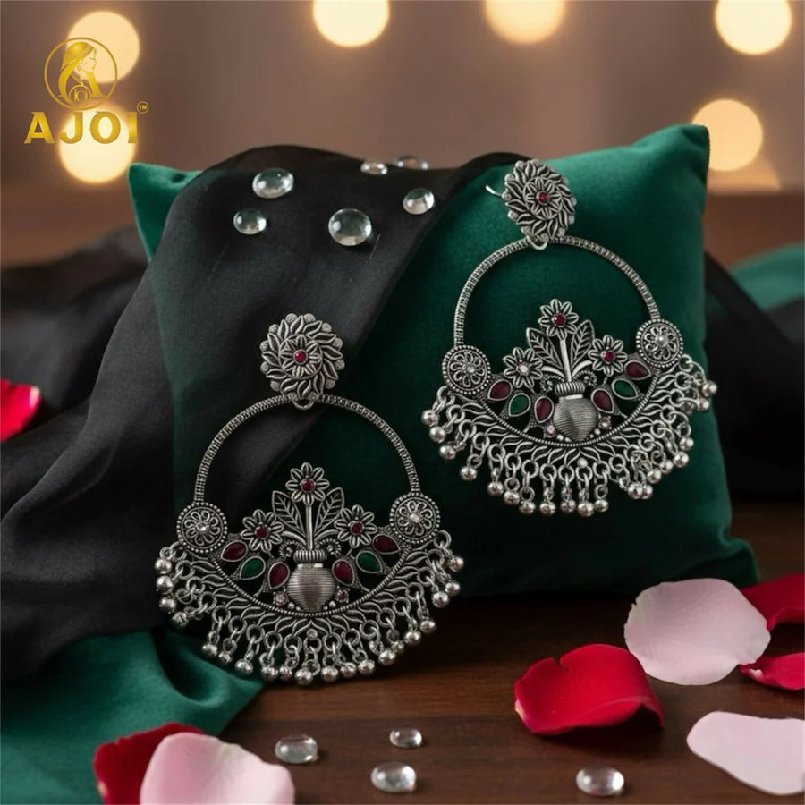 Antique Floral Silver Earrings NVR-0108