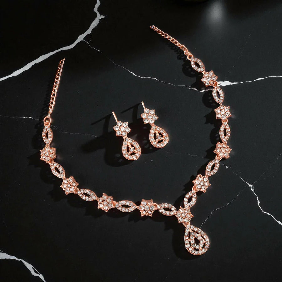 Rose Gold Crystal Necklace Set NVR-0114