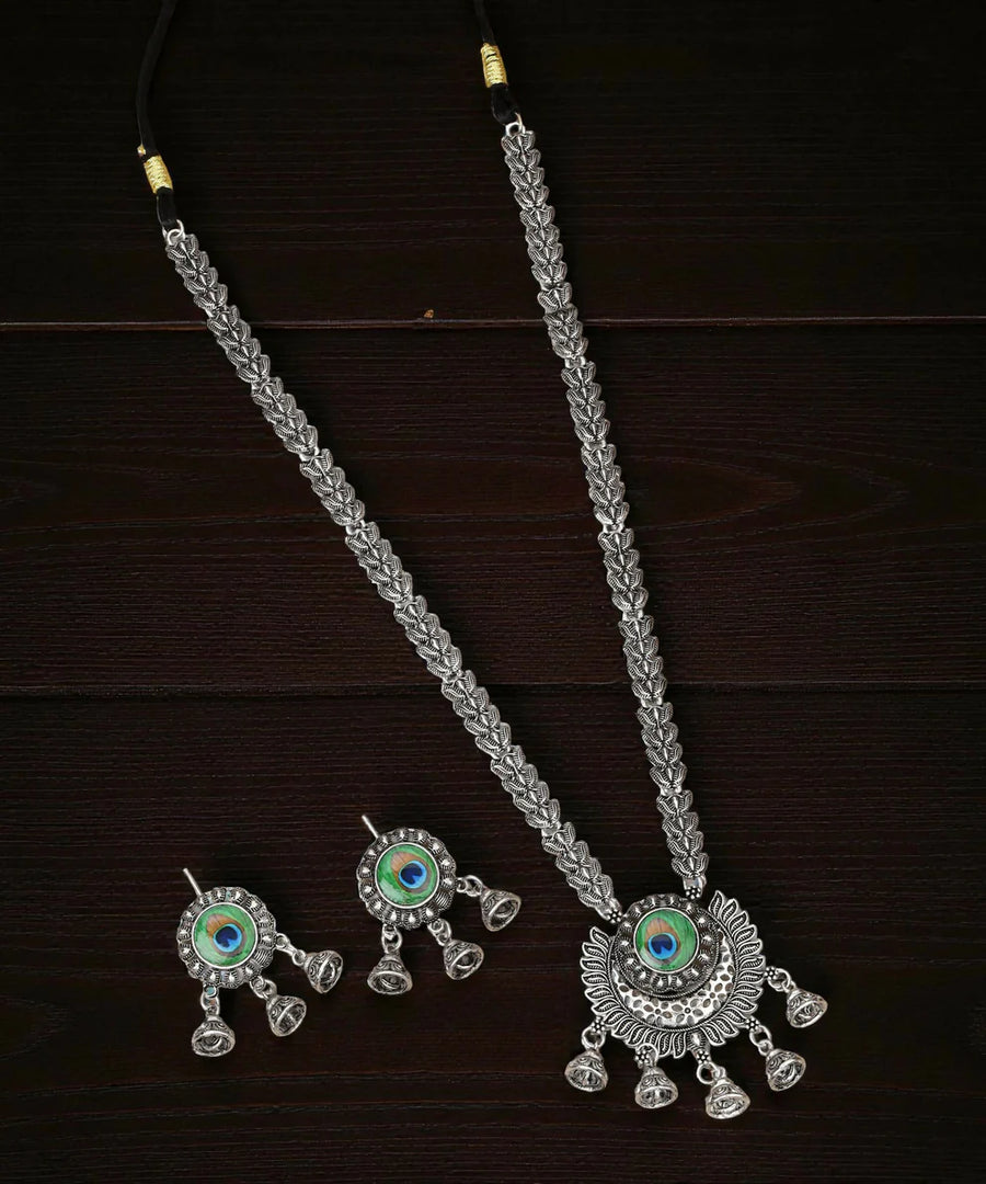Peacock Motif Silver Necklace Set NVR-0116