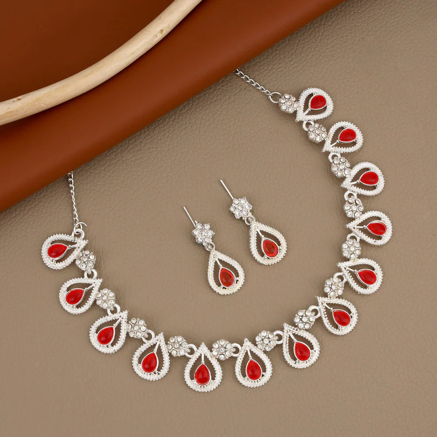 Red Stone Necklace Set NVR-0119