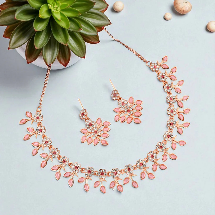 Pink Floral Necklace Set NVR-0125