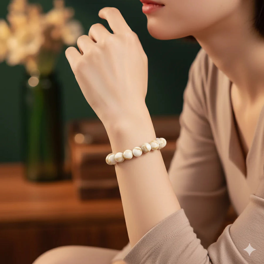 White Agate Bead Bracelet NVR-0142