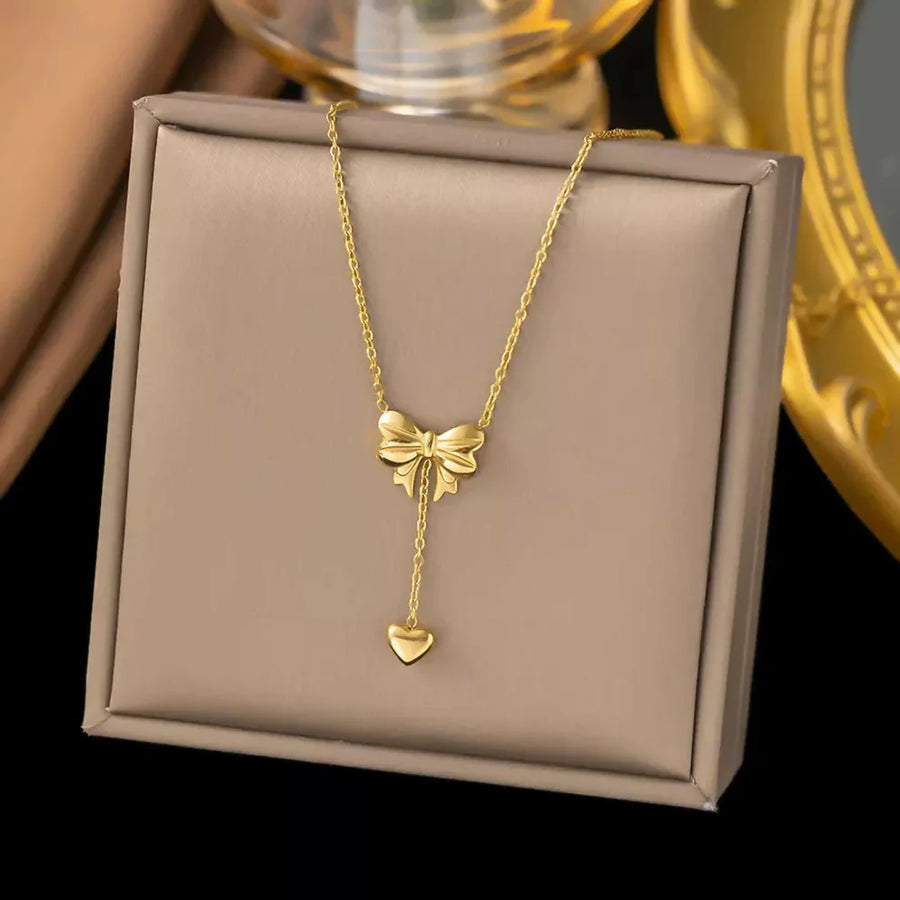 Bow & Heart Pendant Necklace NVR-0157