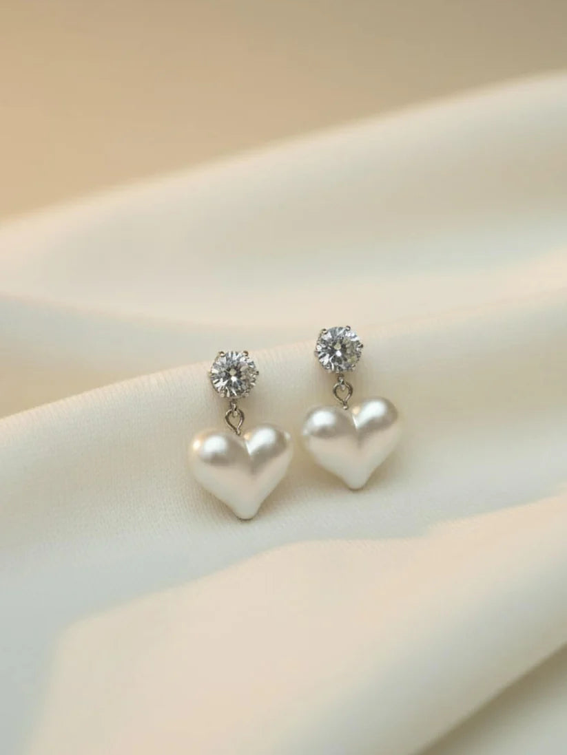 Pearl Heart Drop Earrings NVR-0351