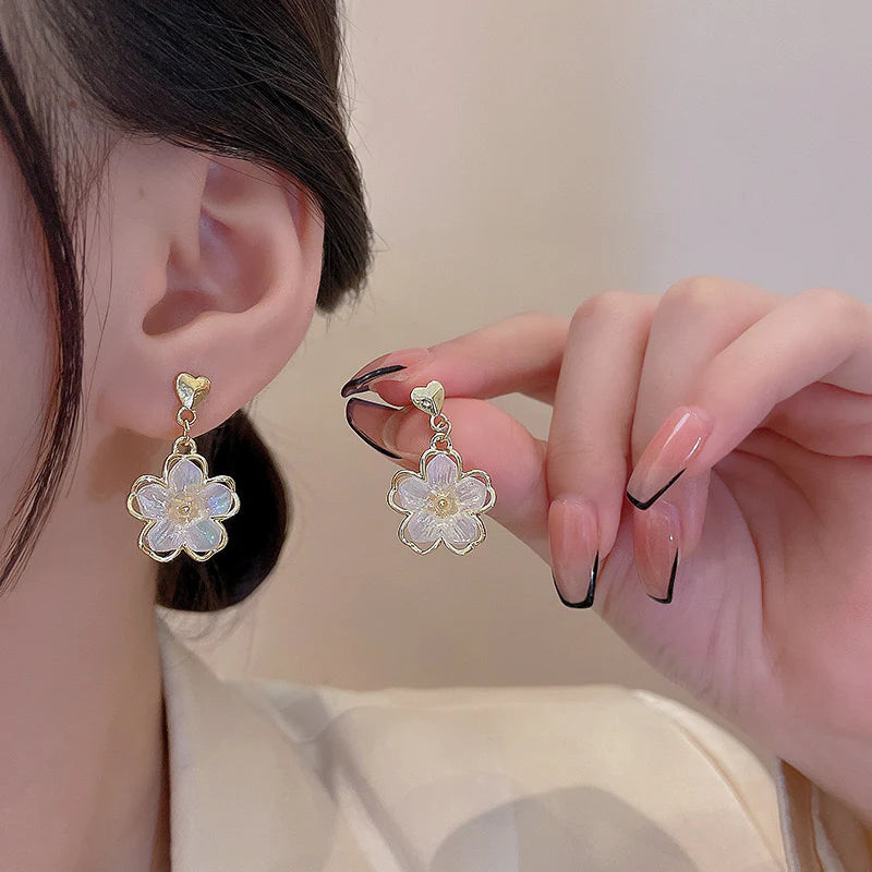 Gold Flower Drop Earrings NVR-0381
