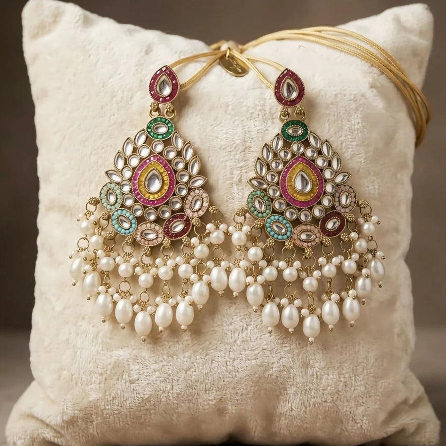 The Durbar Chandbali — Meenakari & Polki with Pearl Rain NVR-0530
