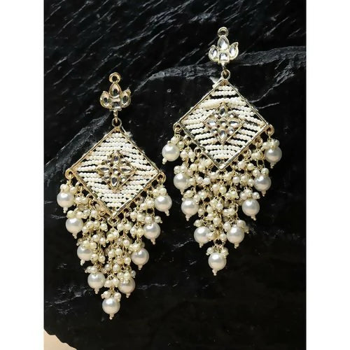 The Pearl Architecture — Kite Frame Earrings with Pearl Cascade NVR-0534