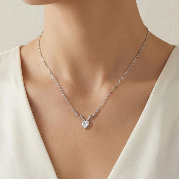 The Wild Heart — Silver Deer Antler Necklace with CZ NVR-0539