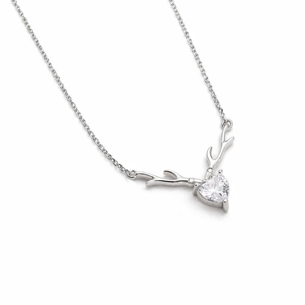 The Wild Heart — Silver Deer Antler Necklace with CZ NVR-0539