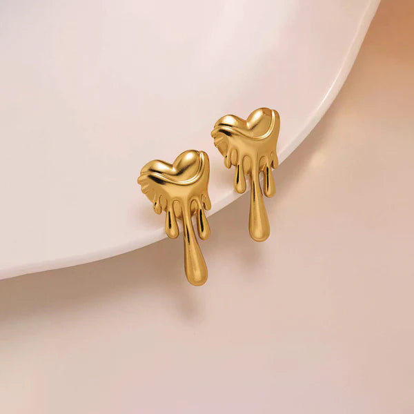 Liquid Love — Gold Melted Heart Stud Earrings NVR- 0546