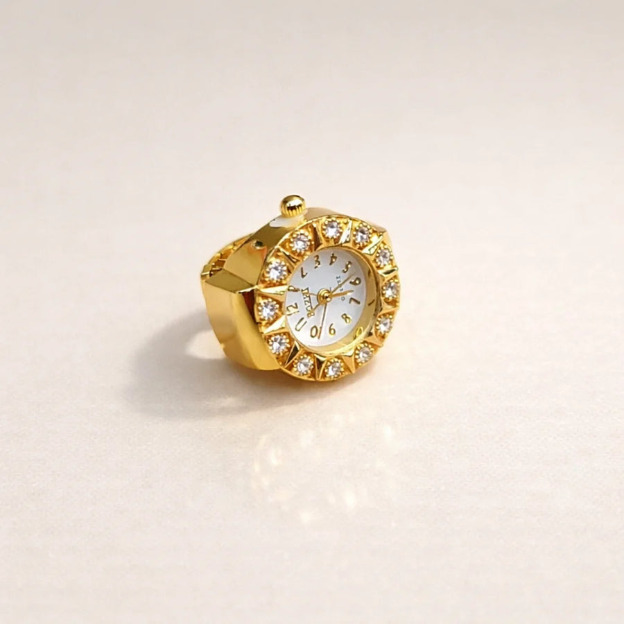 Royal Crystal-Bezel Gold Ring Watch NVR-0425