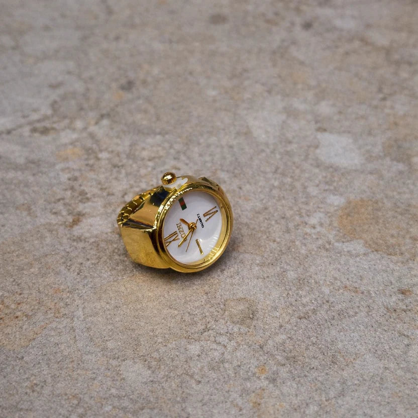 Pearl Enchantment – Delicate Gold Ring Watch with Pearl Bezel NVR-0430