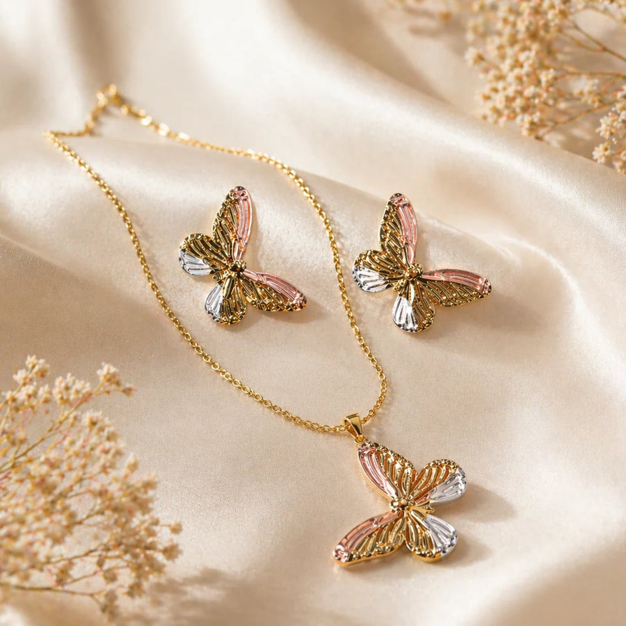 Tri-Tone Butterfly Jewellery Set NVR-0442