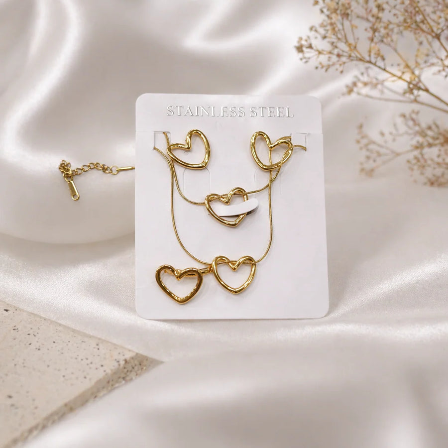 Gold Open Heart Jewellery Set NVR-0444