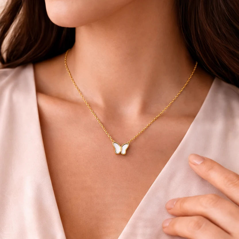 Gold Butterfly Pearl Necklace NVR-0469