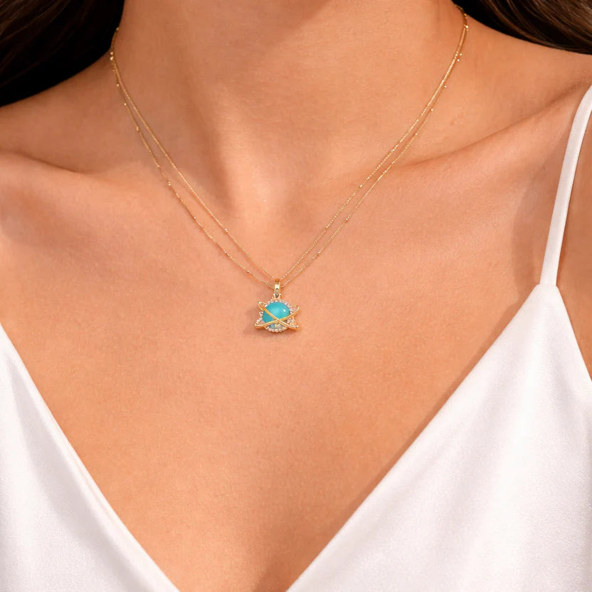 Azure Saturn Orb Necklace NVR-0485