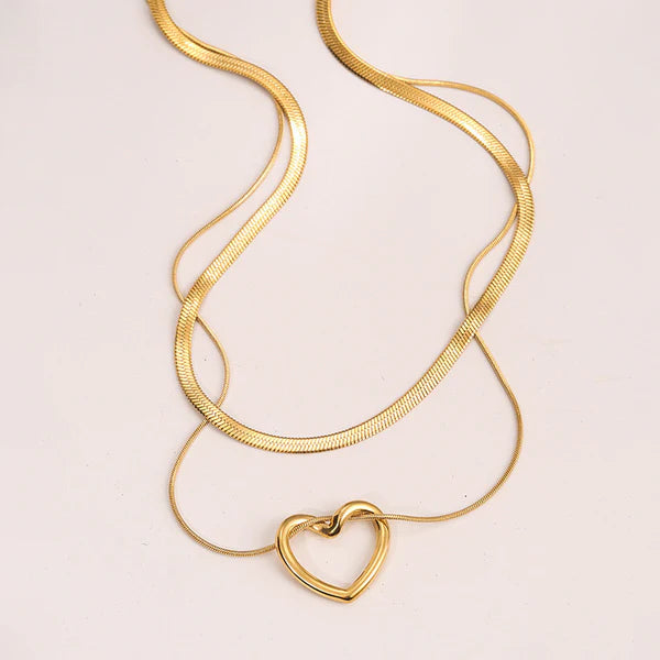 Layered Heart & Herringbone Necklace NVR-0490