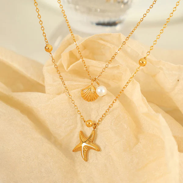 Kissed by the Sea Shell & Starfish Layered Necklace NVR-0494