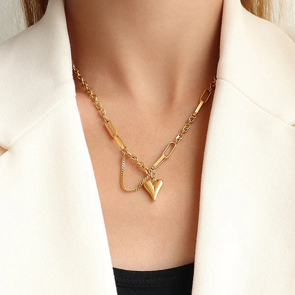Wrapped in Gold Mixed Chain Heart Pendant Necklace NVR-0496