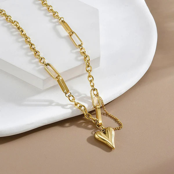 Wrapped in Gold Mixed Chain Heart Pendant Necklace NVR-0496