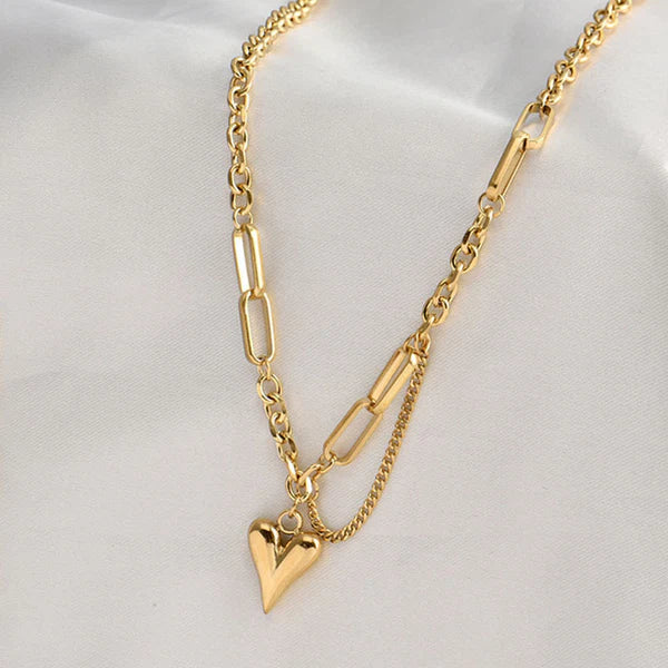 Wrapped in Gold Mixed Chain Heart Pendant Necklace NVR-0496