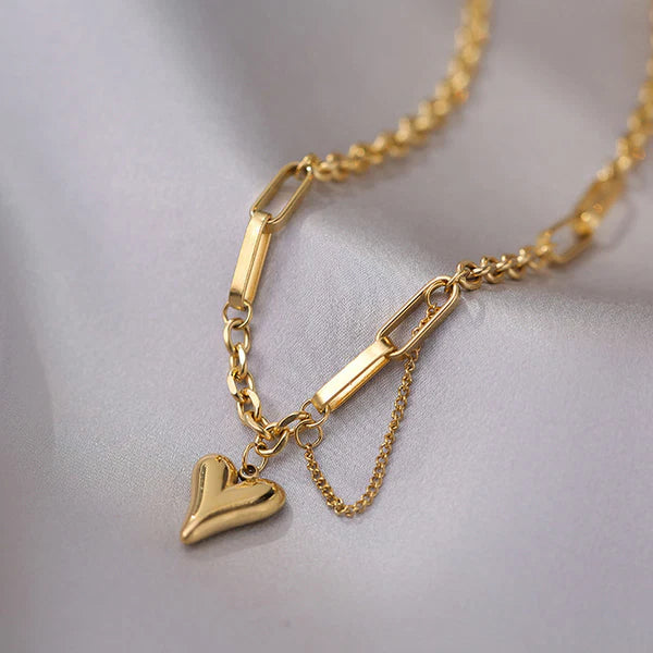 Wrapped in Gold Mixed Chain Heart Pendant Necklace NVR-0496