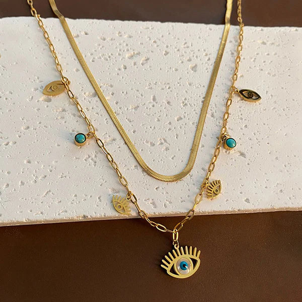 Moonlit & Protected Evil Eye Charm Layered Necklace NVR-0497